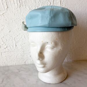 Vintage Blue Leather Newsboy Cap Beret Mod Hat Sanlea Hats New York
